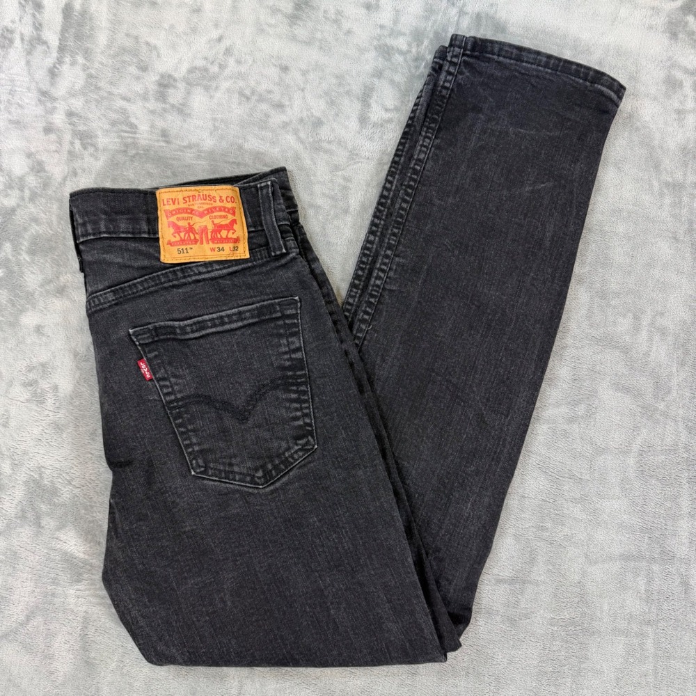 Levi's 511 Slim Fit Jeans Men's Size 34x32 Washed Black Stretch Denim Pants